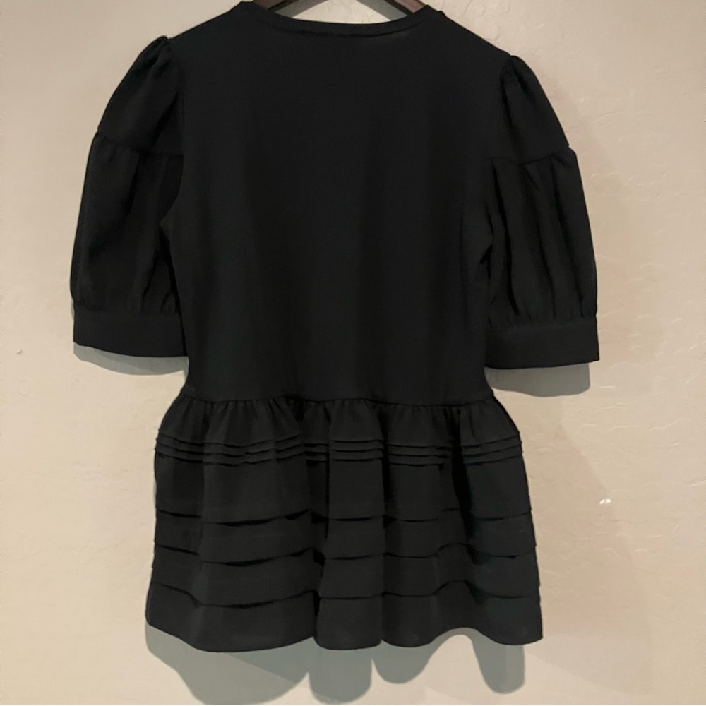 Gracia Short Sleeve Ruffles Pleats Tiered Babydoll Black Dress Women's Sz M - Picture 7 of 11